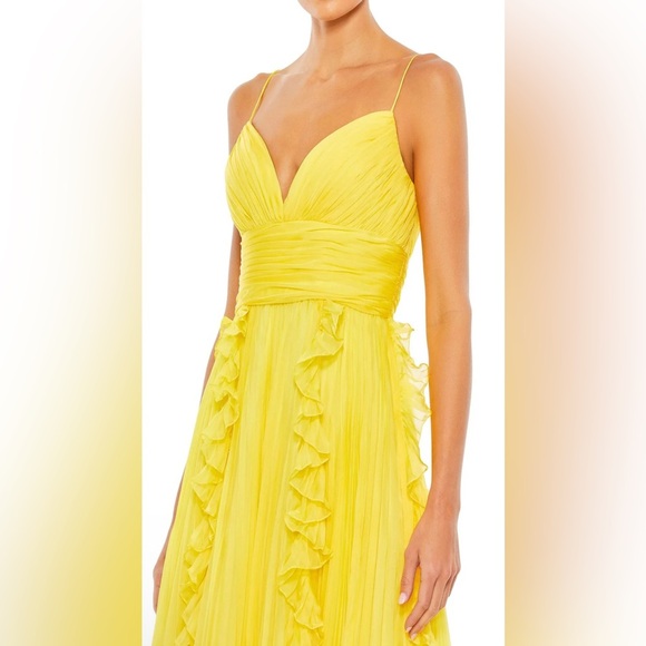 Mac Duggal Style # 70172 A-line Chiffon Gown High/Low in Sunshine - Picture 2 of 14